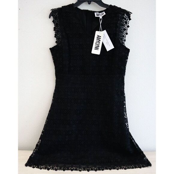 Amy Lynn AL2747 Women's Sz Large (12) Black Flutter Sleeve Lace Dress - Picture 2 of 11